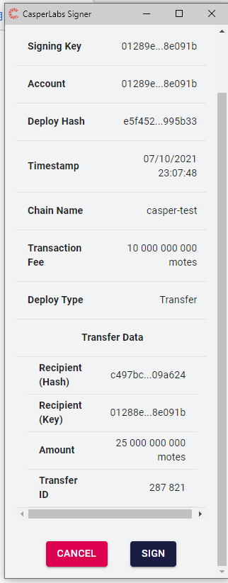 Image showing Casper signer pop-up with